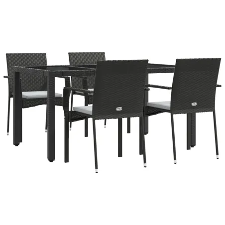 Ensemble à manger de jardin coussins 5pcs Noir Résine tressée