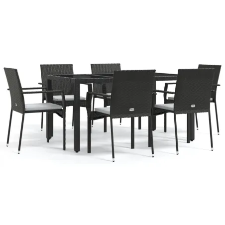 Ensemble à manger de jardin coussins 7pcs Noir Résine tressée