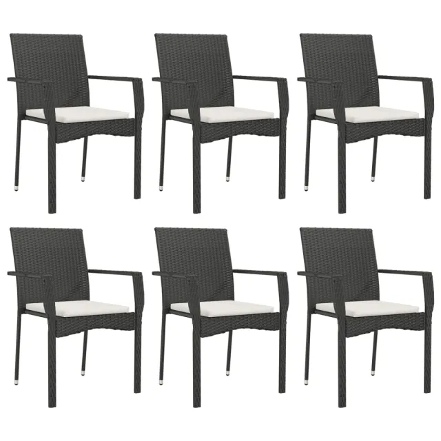 Ensemble à manger de jardin coussins 7pcs Noir Résine tressée