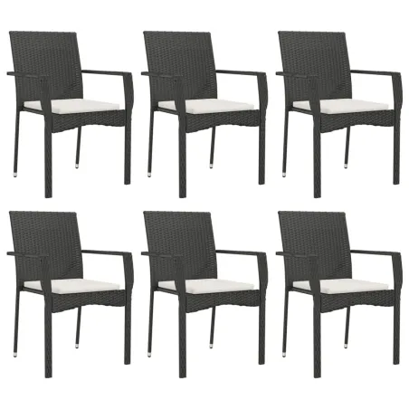 Ensemble à manger de jardin coussins 7pcs Noir Résine tressée