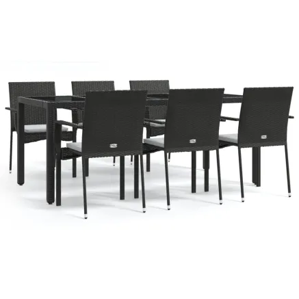 Ensemble à manger de jardin coussins 7pcs Noir Résine tressée 2