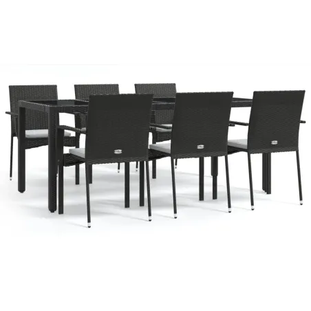 Ensemble à manger de jardin coussins 7pcs Noir Résine tressée