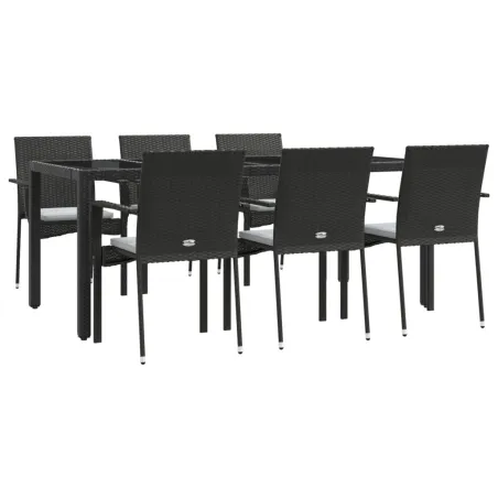 Ensemble à manger de jardin coussins 7pcs Noir Résine tressée