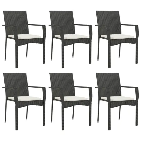 Ensemble à manger de jardin coussins 7pcs Noir Résine tressée