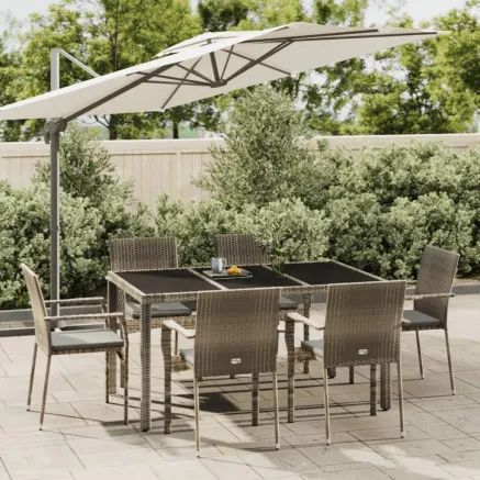 Ensemble à manger jardin et coussins 7 pcs gris rotin