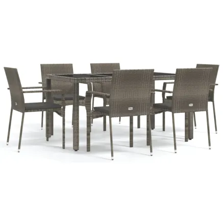 Ensemble à manger jardin et coussins 7 pcs gris rotin 2