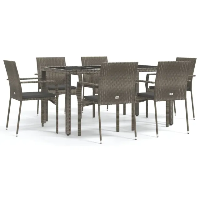Ensemble à manger jardin et coussins 7 pcs gris rotin