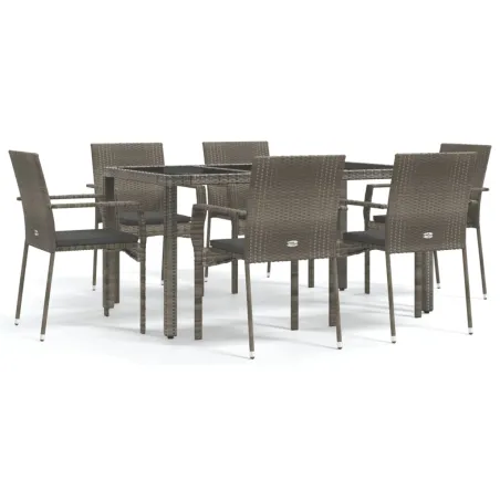 Ensemble à manger jardin et coussins 7 pcs gris rotin
