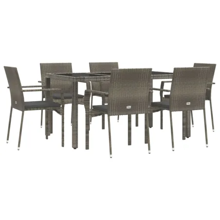 Ensemble à manger jardin et coussins 7 pcs gris rotin