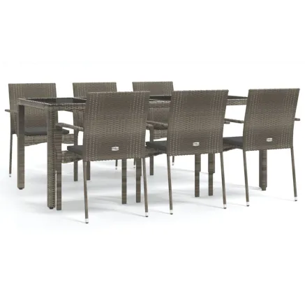 Ensemble à manger jardin et coussins 7 pcs gris rotin 2