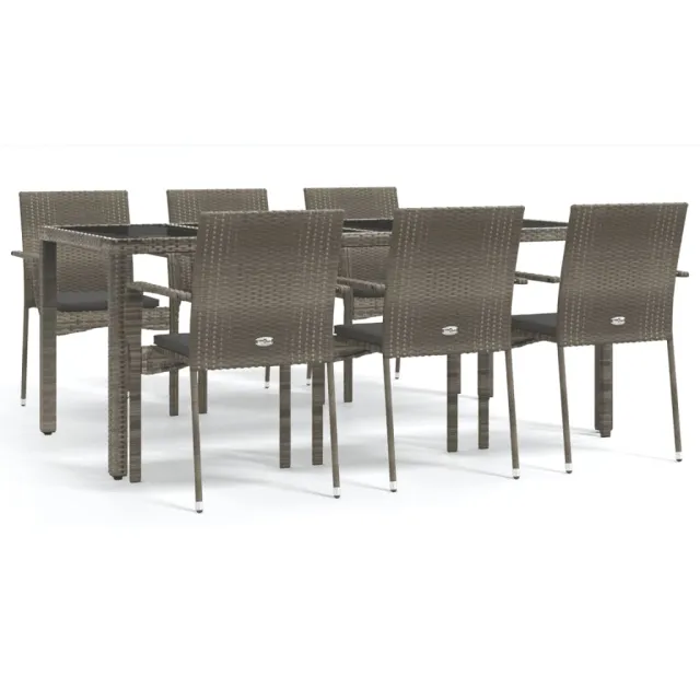 Ensemble à manger jardin et coussins 7 pcs gris rotin