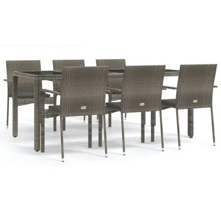 Ensemble à manger jardin et coussins 7 pcs gris rotin