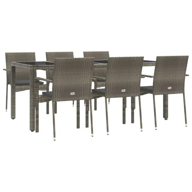 Ensemble à manger jardin et coussins 7 pcs gris rotin