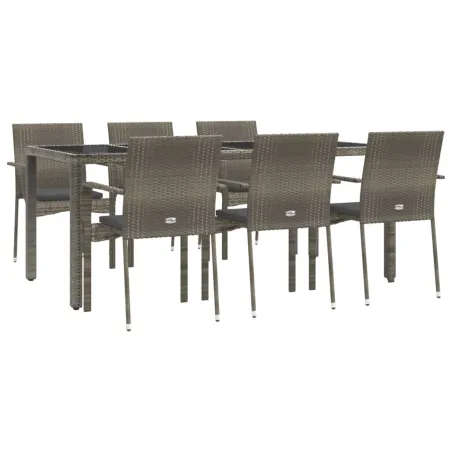 Ensemble à manger jardin et coussins 7 pcs gris rotin