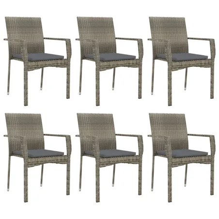 Ensemble à manger jardin et coussins 7 pcs gris rotin