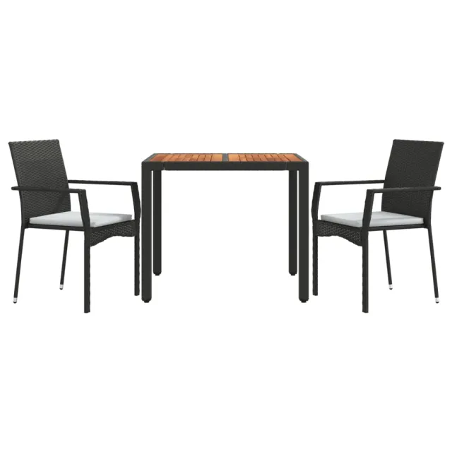 Ensemble à manger de jardin avec coussins 3 pcs Noir