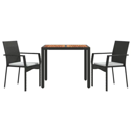 Ensemble à manger de jardin avec coussins 3 pcs Noir