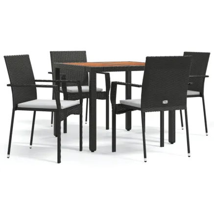 Ensemble à manger de jardin coussins 5pcs Noir Résine tressée 2