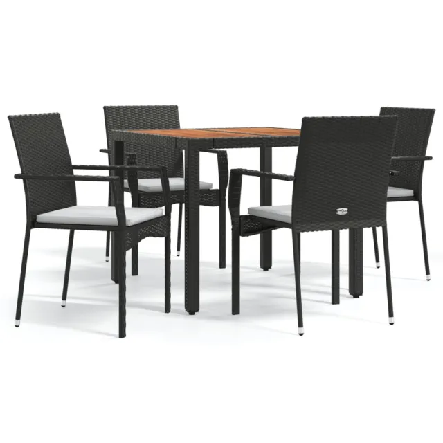 Ensemble à manger de jardin coussins 5pcs Noir Résine tressée