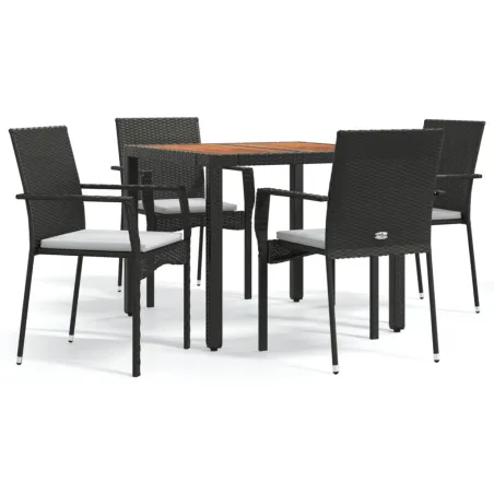 Ensemble à manger de jardin coussins 5pcs Noir Résine tressée