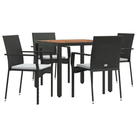 Ensemble à manger de jardin coussins 5pcs Noir Résine tressée