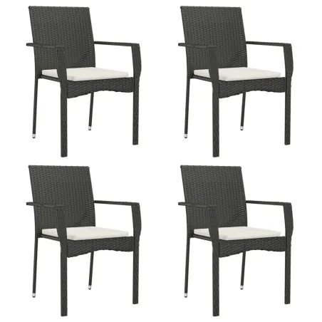 Ensemble à manger de jardin coussins 5pcs Noir Résine tressée