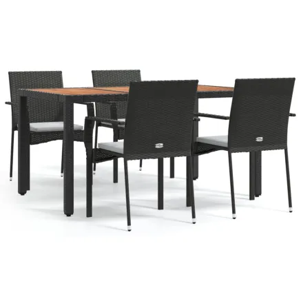 Ensemble à manger de jardin coussins 5pcs Noir Résine tressée 2