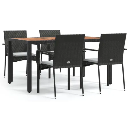 Ensemble à manger de jardin coussins 5pcs Noir Résine tressée