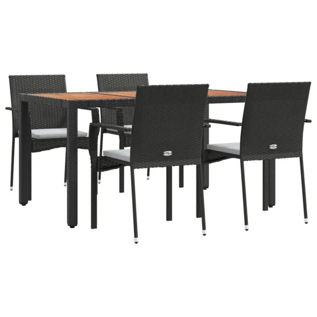 Ensemble à manger de jardin coussins 5pcs Noir Résine tressée