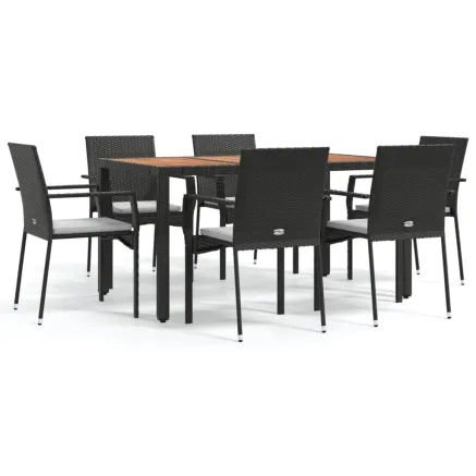 Ensemble à manger de jardin coussins 7pcs Noir Résine tressée 2