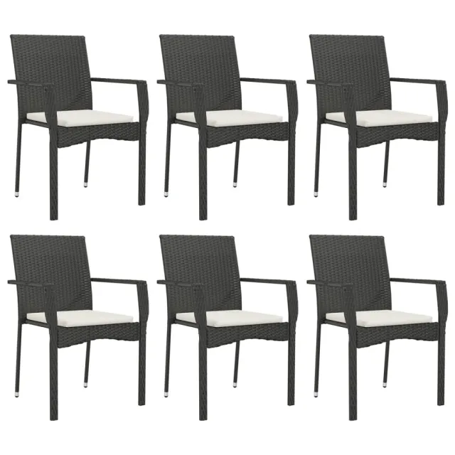 Ensemble à manger de jardin coussins 7pcs Noir Résine tressée