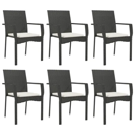 Ensemble à manger de jardin coussins 7pcs Noir Résine tressée