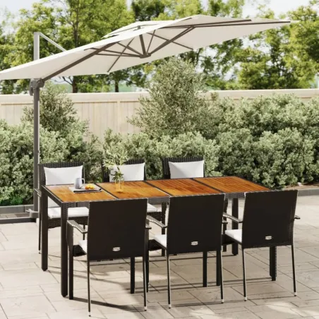 Ensemble à manger de jardin coussins 7pcs Noir Résine tressée