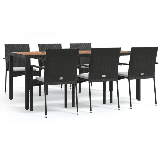 Ensemble à manger de jardin coussins 7pcs Noir Résine tressée