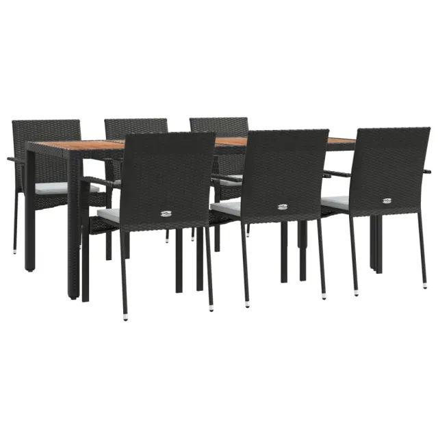 Ensemble à manger de jardin coussins 7pcs Noir Résine tressée