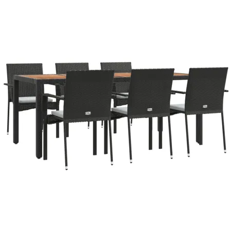 Ensemble à manger de jardin coussins 7pcs Noir Résine tressée