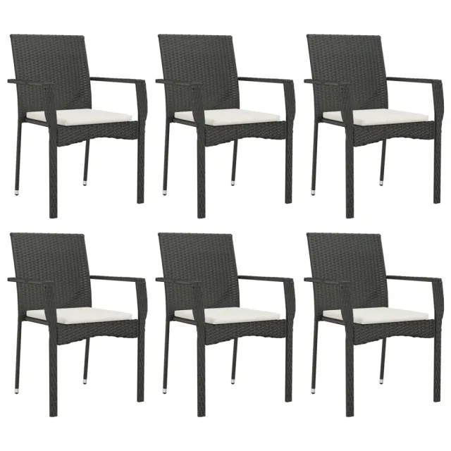 Ensemble à manger de jardin coussins 7pcs Noir Résine tressée