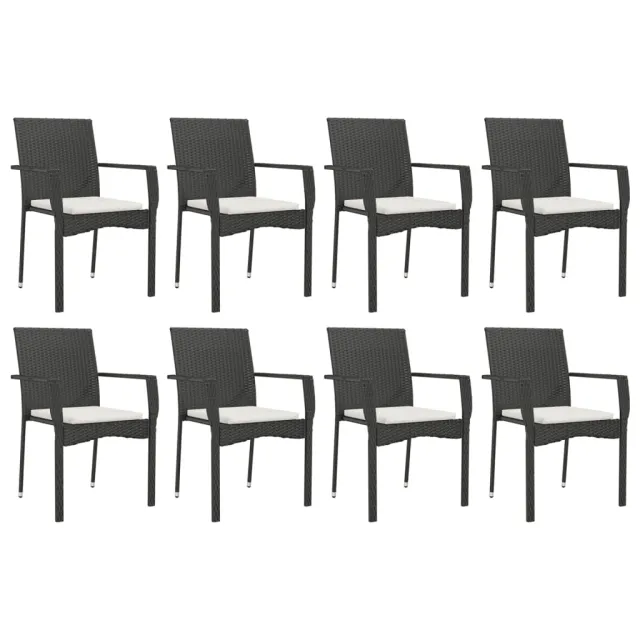 Ensemble à manger jardin 9pcs et coussins noir résine tressée