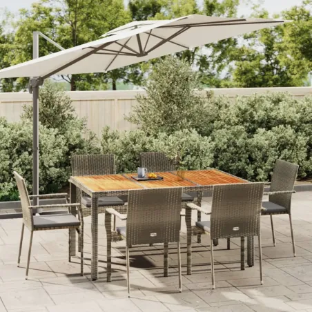 Ensemble à manger jardin et coussins 7 pcs gris rotin