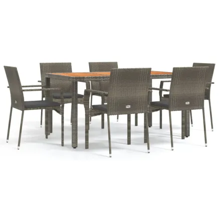 Ensemble à manger jardin et coussins 7 pcs gris rotin 2