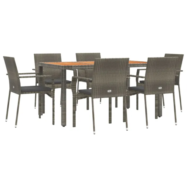 Ensemble à manger jardin et coussins 7 pcs gris rotin