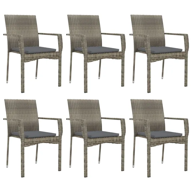 Ensemble à manger jardin et coussins 7 pcs gris rotin