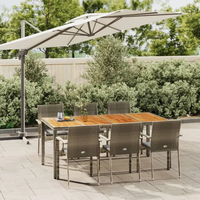Ensemble à manger jardin et coussins 7 pcs gris rotin