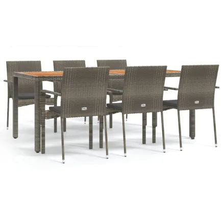 Ensemble à manger jardin et coussins 7 pcs gris rotin 2