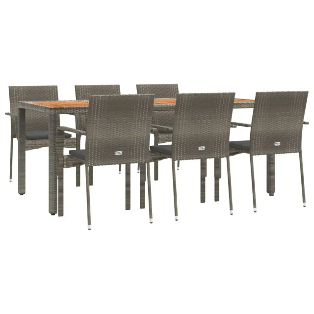 Ensemble à manger jardin et coussins 7 pcs gris rotin