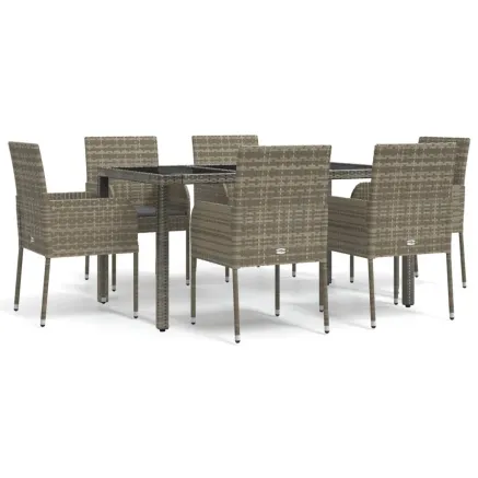 Ensemble à manger jardin et coussins 7 pcs gris rotin 2