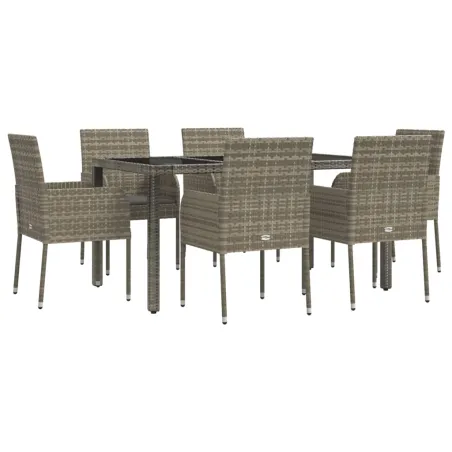 Ensemble à manger jardin et coussins 7 pcs gris rotin