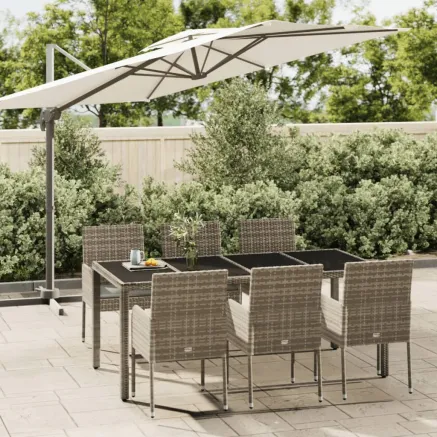 Ensemble à manger jardin et coussins 7 pcs gris rotin