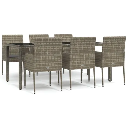Ensemble à manger jardin et coussins 7 pcs gris rotin 2