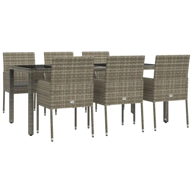 Ensemble à manger jardin et coussins 7 pcs gris rotin
